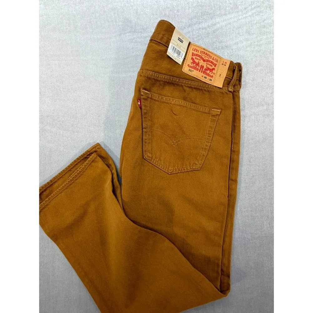Levis 501 Men's Original‎ Fit Button Fly Tobacco Colored Jeans 36x30 NWT